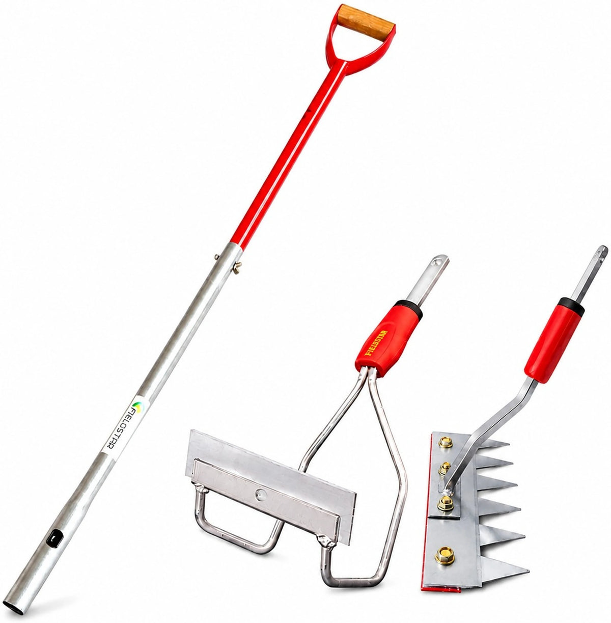 Fieldstar 3-in-1 Heavy Duty Farming Tool Combo | 4Ft Handle, Weeder & 6-Blade Rake Garden Tool Kit (3 Tools)