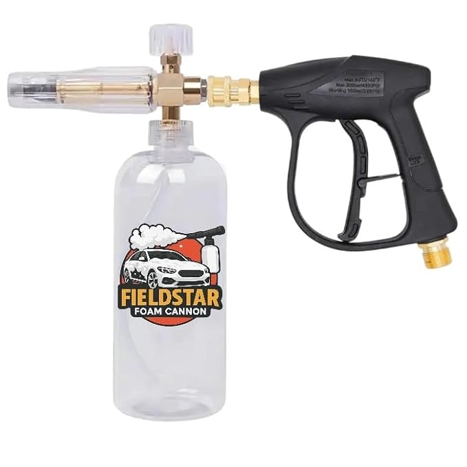 Fieldstar Car Pressure Washer Gun with Foam Cannon | Heavy Duty Car Wash Foam Gun with 1/4" Quick Connector & 1L Bottle | Compatible with STARQ, Vantro, Aimex, Shakti, iBELL & Most Pressure Washers