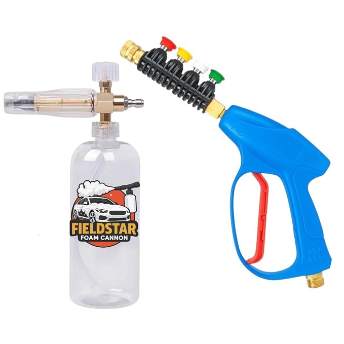 Fieldstar Pressure Washer Gun with Transparent Foam Cannon | Car Wash Foam Gun with 1/4" Quick Connector | 1L Bottle & 5 Color Spray Nozzles