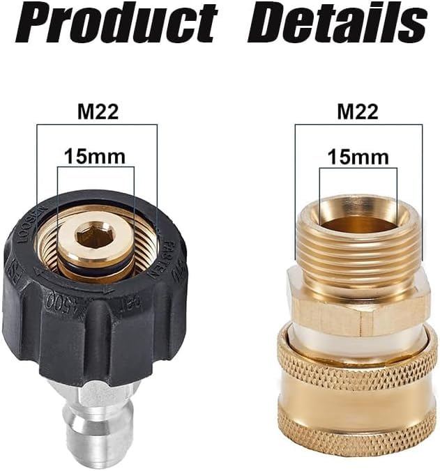 Fieldstar Pressure Washer Adapter Set, M22-15mm to Quick Connect, Car Washer Coupler Kit, Suitable for Most Car Washers