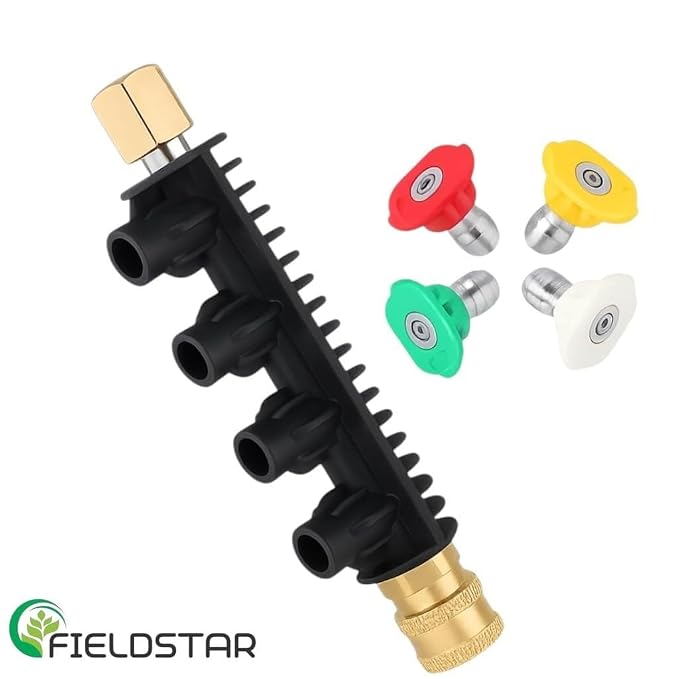 Fieldstar Pressure Washer Gun with Transparent Foam Cannon | Car Wash Foam Gun with 1/4" Quick Connector | 1L Bottle & 5 Color Spray Nozzles