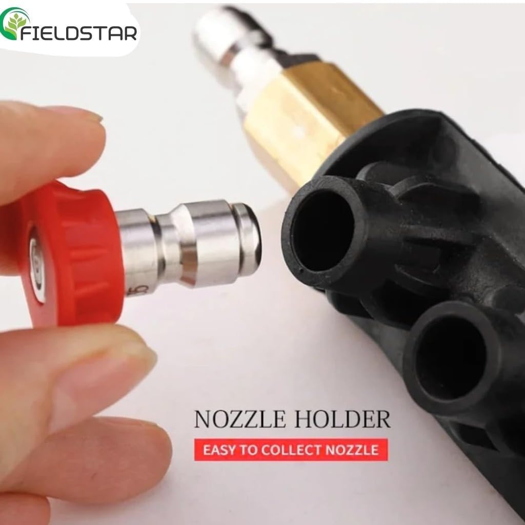 Fieldstar Pressure Washer Gun with Transparent Foam Cannon | Car Wash Foam Gun with 1/4" Quick Connector | 1L Bottle & 5 Color Spray Nozzles