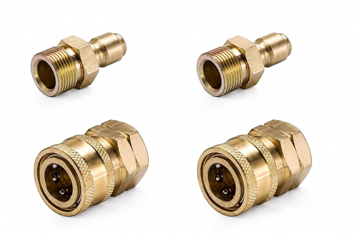 Fieldstar Brass Quick Connect Adapter Set for Pressure Washer Hose Pipe, M22 x 15 mm, 2 Male + 2 Female Fittings, Leak-Proof Quick Couplers, Compatible with Most Car Wash Pressure Washer Hoses
