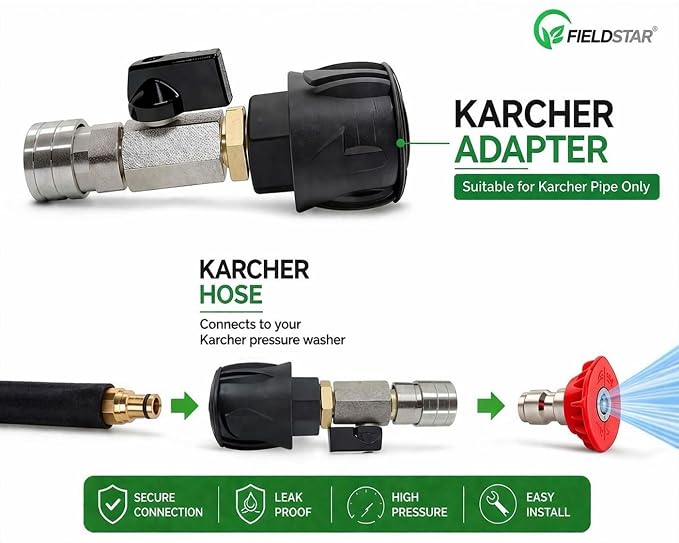 Fieldstar Brass Adapter with 5° High Pressure Nozzle | Quick Connect Car Washer Connector | Suitable for Karcher Type Pipe | Leak Proof