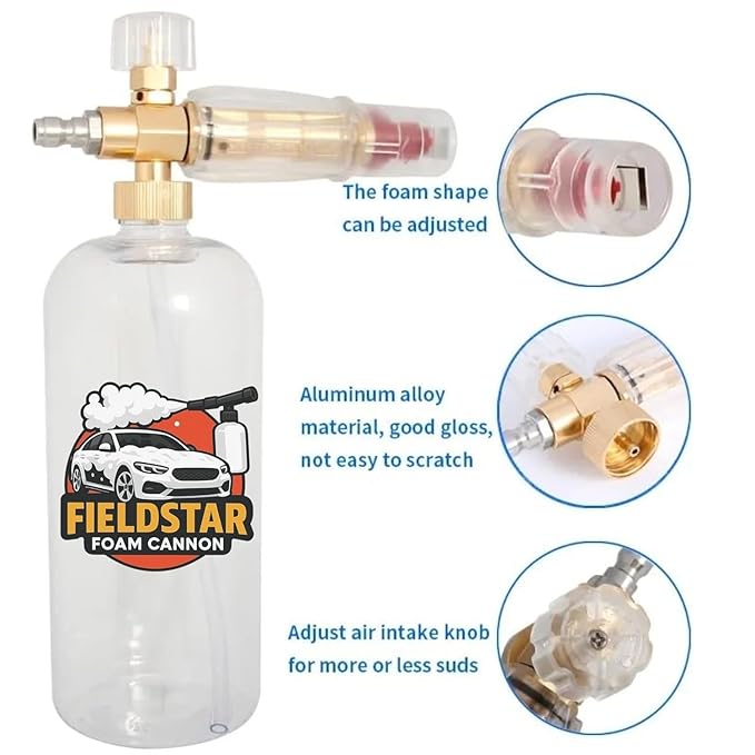 Fieldstar Car Pressure Washer Gun with Foam Cannon | Heavy Duty Car Wash Foam Gun with 1/4" Quick Connector & 1L Bottle | Compatible with STARQ, Vantro, Aimex, Shakti, iBELL & Most Pressure Washers