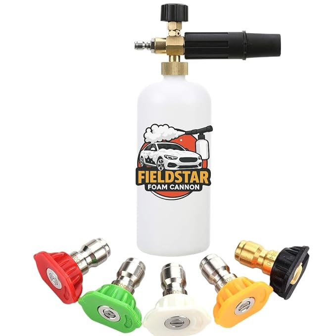 Fieldstar Foam Cannon for Pressure Washer | 1L Bottle with 1/4” Quick Connector + 5 Nozzle Tips | Heavy-Duty Snow Foam Lance for Car, Bike & Home Cleaning