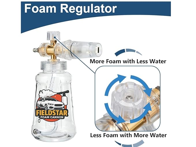 Fieldstar Foam Cannon for Pressure Washer, Snow Clear Foam Cannon for Car Wash | Adjustable Nozzle Foam Lance with 1/4" Quick Connect | Stainless Steel Filter & Heavy Duty Bottle Compatible with JPT