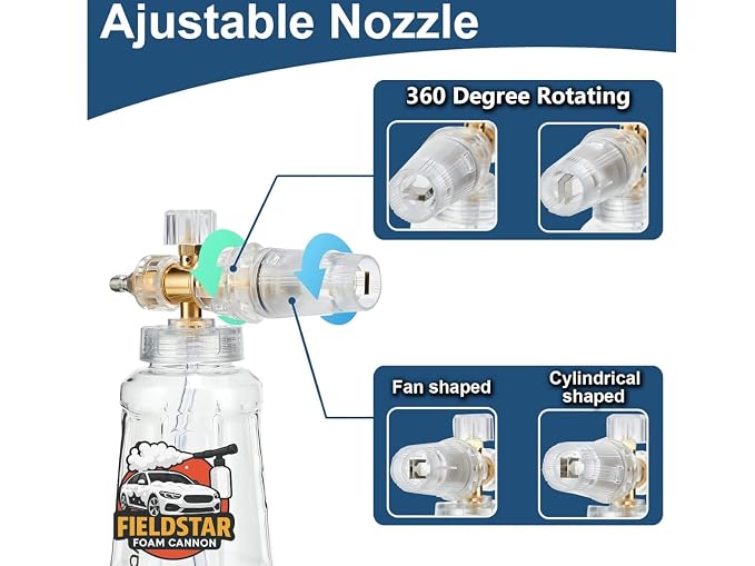 Fieldstar Foam Cannon for Pressure Washer, Snow Clear Foam Cannon for Car Wash | Adjustable Nozzle Foam Lance with 1/4" Quick Connect | Stainless Steel Filter & Heavy Duty Bottle Compatible with JPT