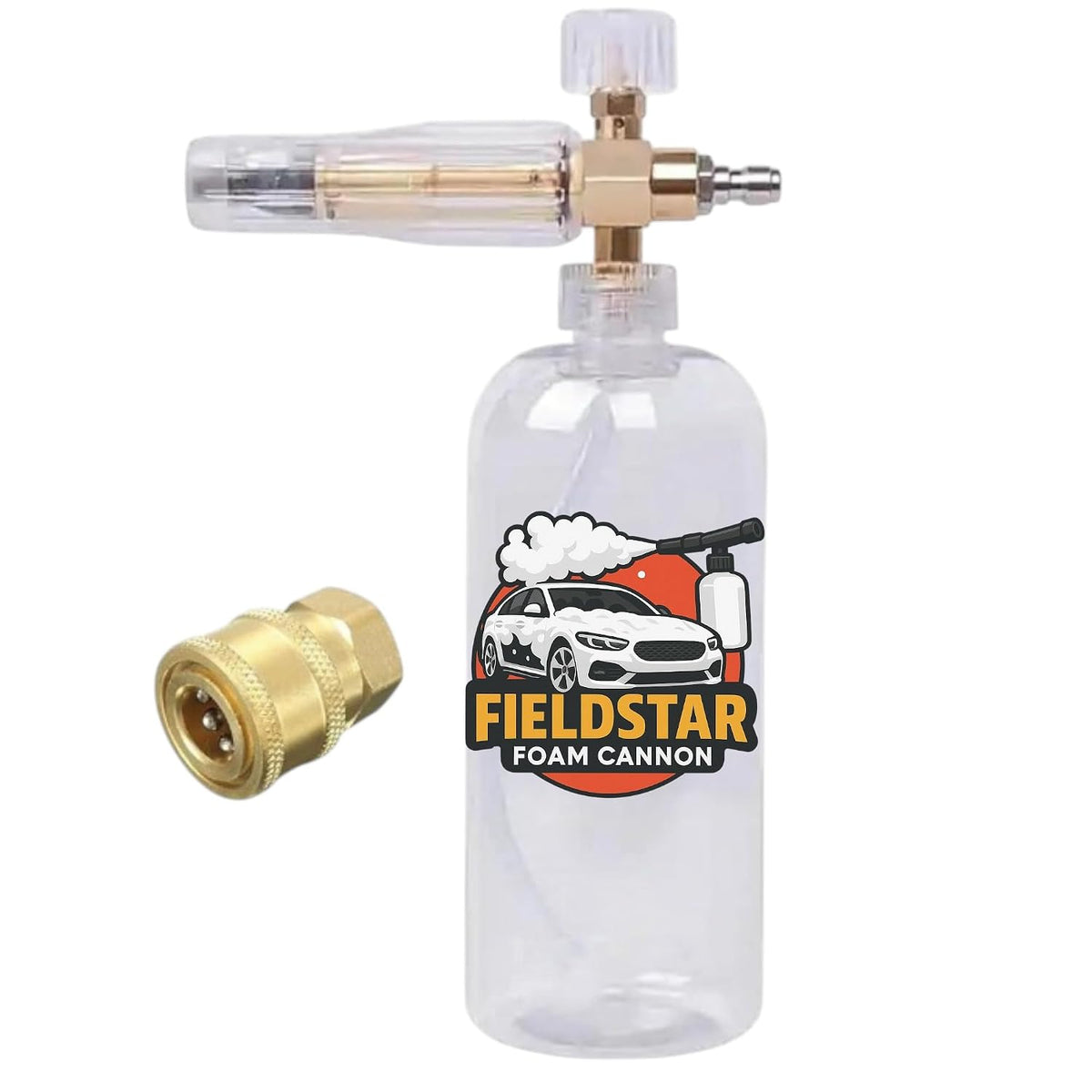Fieldstar Foam Cannon for Pressure Washer, Snow Clear Foam Cannon for Car Wash | Adjustable Nozzle Foam Lance with 1/4" Quick Connect | Stainless Steel Filter & Heavy Duty Bottle Compatible with JPT