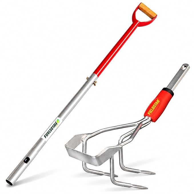 Fieldstar Heavy Duty Garden & Agriculture Tool Kit | Carbon Steel Cultivator + 120 cm (4 Feet) Click Lock Handle | Manual Weeder for Gardening & Farming | Combo of 2 | Made in India