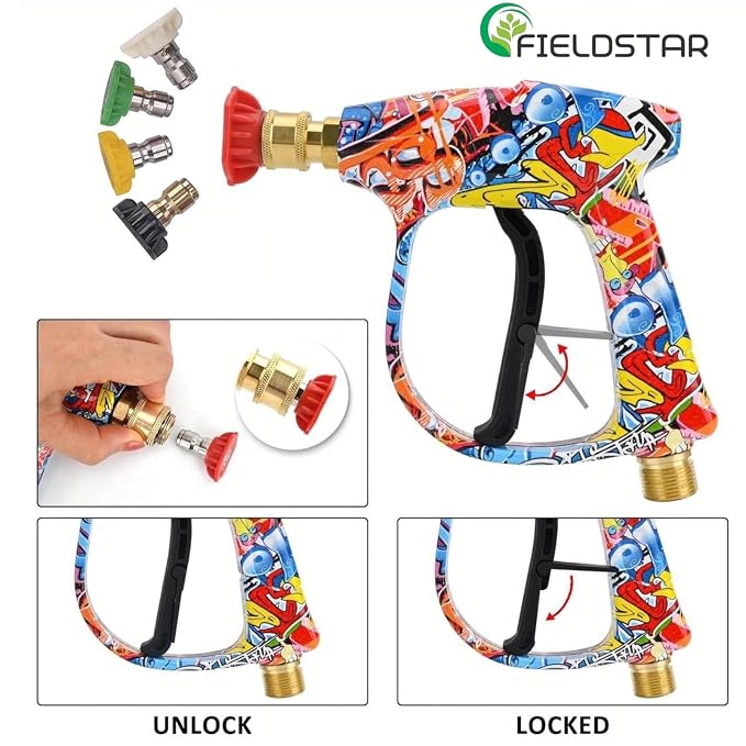 Fieldstar High Pressure Washer Gun | Color Deco Graffiti Body | 3000 PSI Power Spray Gun with Adjustable Nozzle & Lock Trigger | 5 Quick-Connect Tips | Heavy Duty Car, Bike & Home Cleaning
