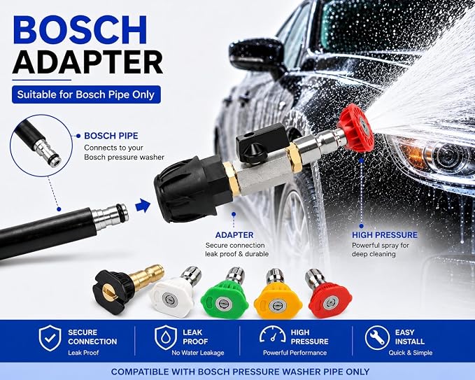 Fieldstar Brass Adapter for Bosch Type Car Washer Pipe | 5° High Pressure Nozzle | Quick Connect | Leak-Proof Heavy Duty Brass Fitting- for Bosch Type only