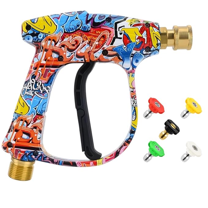 Fieldstar High Pressure Washer Gun | Color Deco Graffiti Body | 3000 PSI Power Spray Gun with Adjustable Nozzle & Lock Trigger | 5 Quick-Connect Tips | Heavy Duty Car, Bike & Home Cleaning