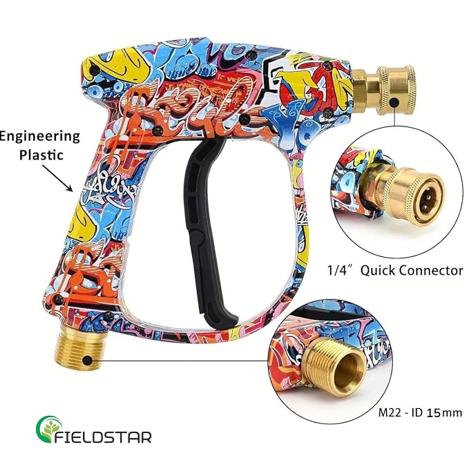 Fieldstar High Pressure Washer Gun | Color Deco Graffiti Body | 3000 PSI Power Spray Gun with Adjustable Nozzle & Lock Trigger | 5 Quick-Connect Tips | Heavy Duty Car, Bike & Home Cleaning