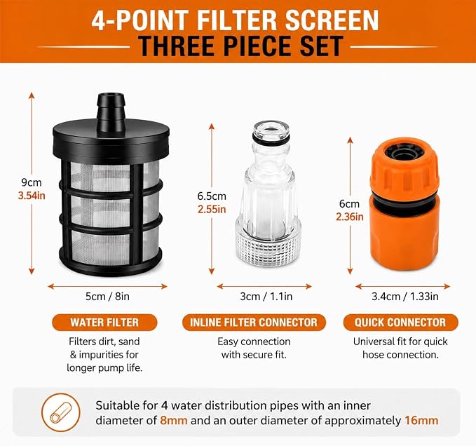 Fieldstar Pressure Washer Quick Connectors & Water Filter Set | 3 Pcs Universal High-Pressure Washer Hose Connector Kit | Car Washer Hose Fittings