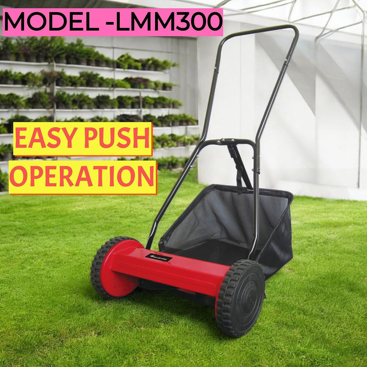 Fieldstar Push Manual Lawn Mower LMM300 | 16-Inch Reel Classic Grass Cutter with Metal Gear and 5-Position Height Adjustment for Home Garden | Not Recommended for Carpet Lawn