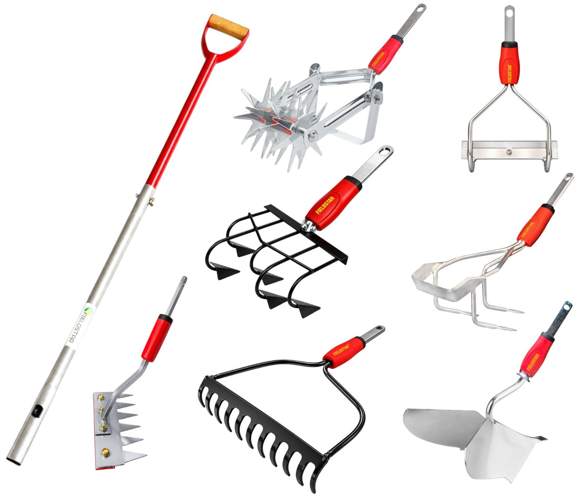Fieldstar 8-Piece Multi-Purpose Garden Tool Set with Adjustable Handle – Weeder, Cultivator, Rake, Hoe & Soil Tiller