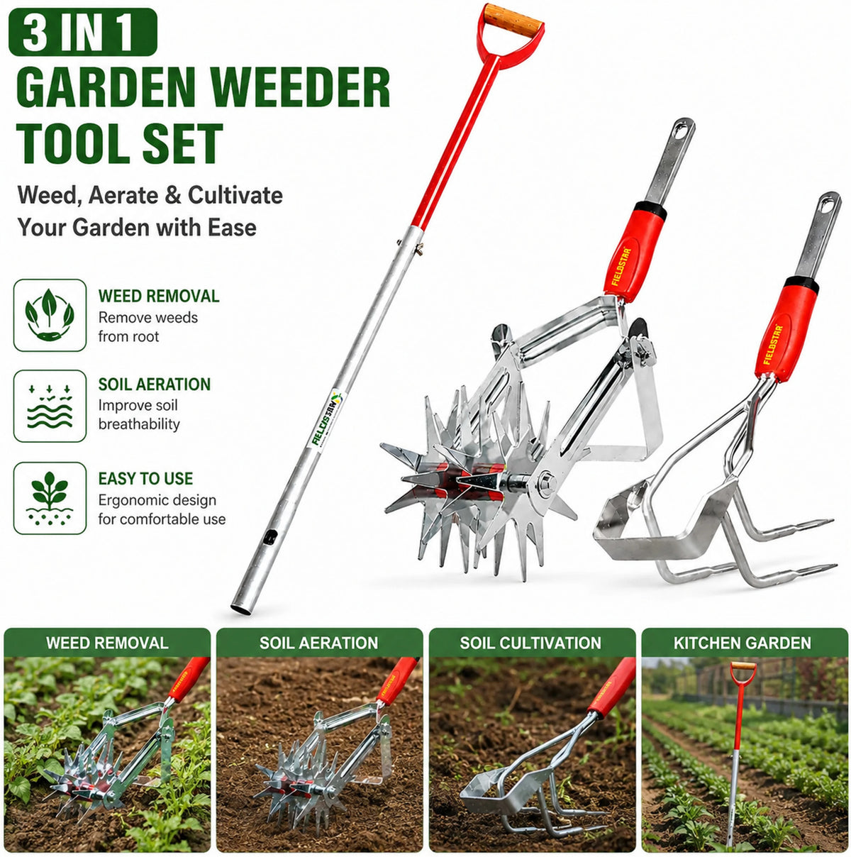 Fieldstar Heavy Duty Garden Tool Kit | Rotavator Cultivator with 4ft Click Lock Handle Garden Tool Kit (1 Tools)